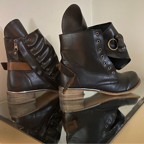 Black Vegan Leather Moto Boots with Rivets & Straps by Lala Ikai 👢 - Picture 9 of 9